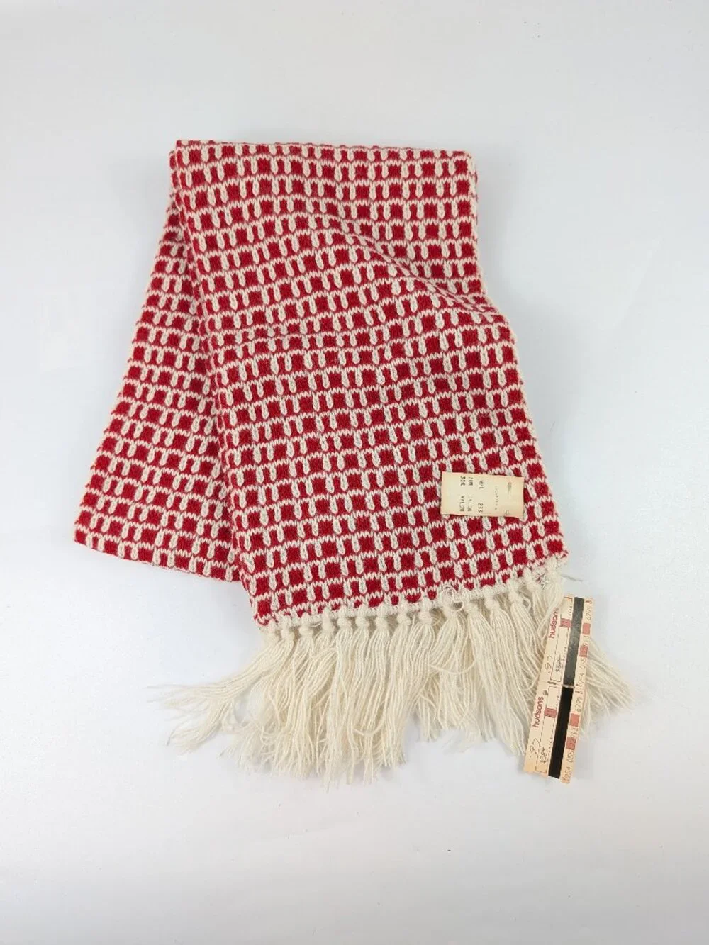 Vintage 60s Acrylic Orlon Knit Scarf Red/Orange Fringe Made In USA 46